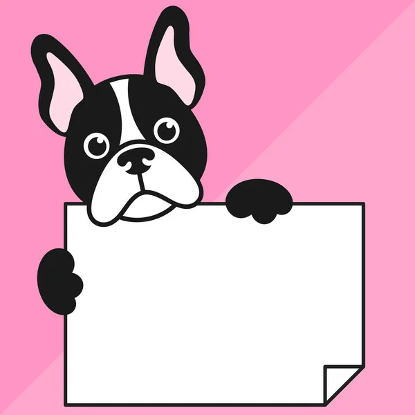 Lindo bulldog francés con hoja de papel — Vector de stock