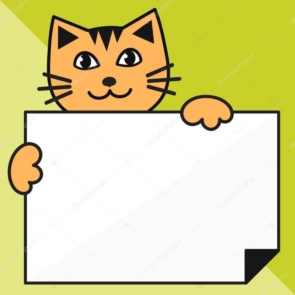 cat with sheet of paper on green background