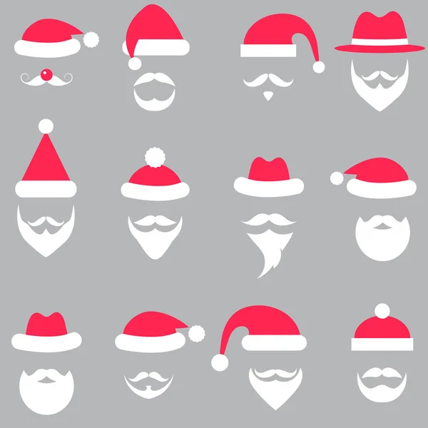 Ensemble de chapeaux et barbes de Père Noël — Image vectorielle