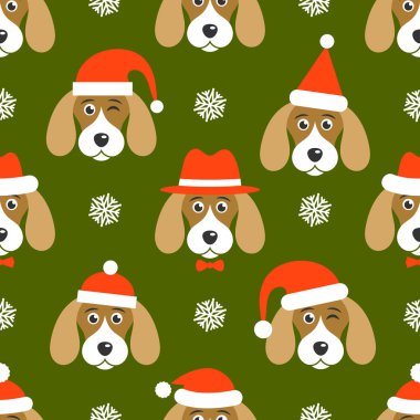 Noel Baba şapkaları köpeklerle desenle