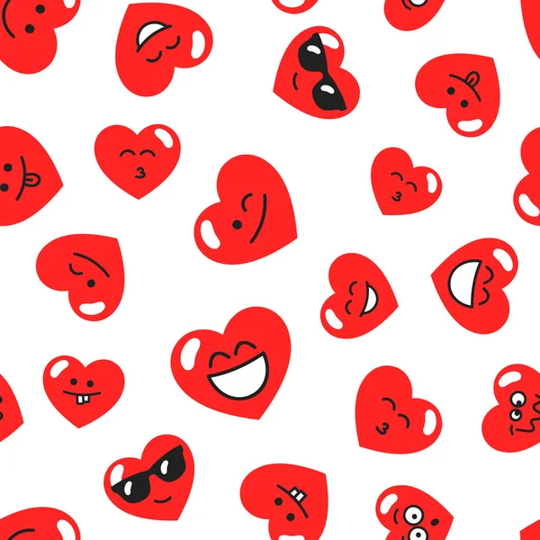 Desen ile gülen yüzleri kırmızı kalp — Stok Vektör