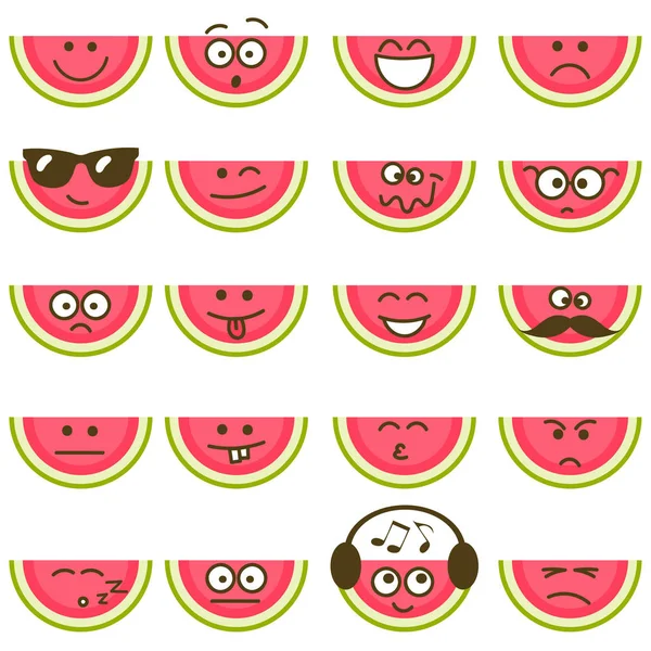 Sandías con caras sonrientes — Vector de stock