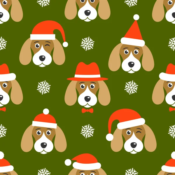 Noel Baba şapkaları köpeklerle desenle — Stok Vektör