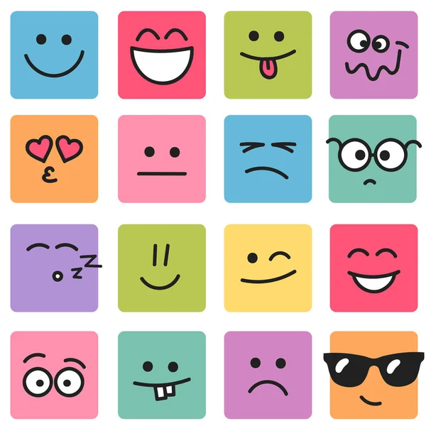 Emotional square colorful faces — Stock Vector