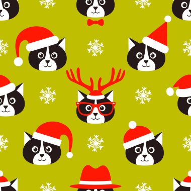 Sorunsuz imkanı desen kediler ve Santa şapka