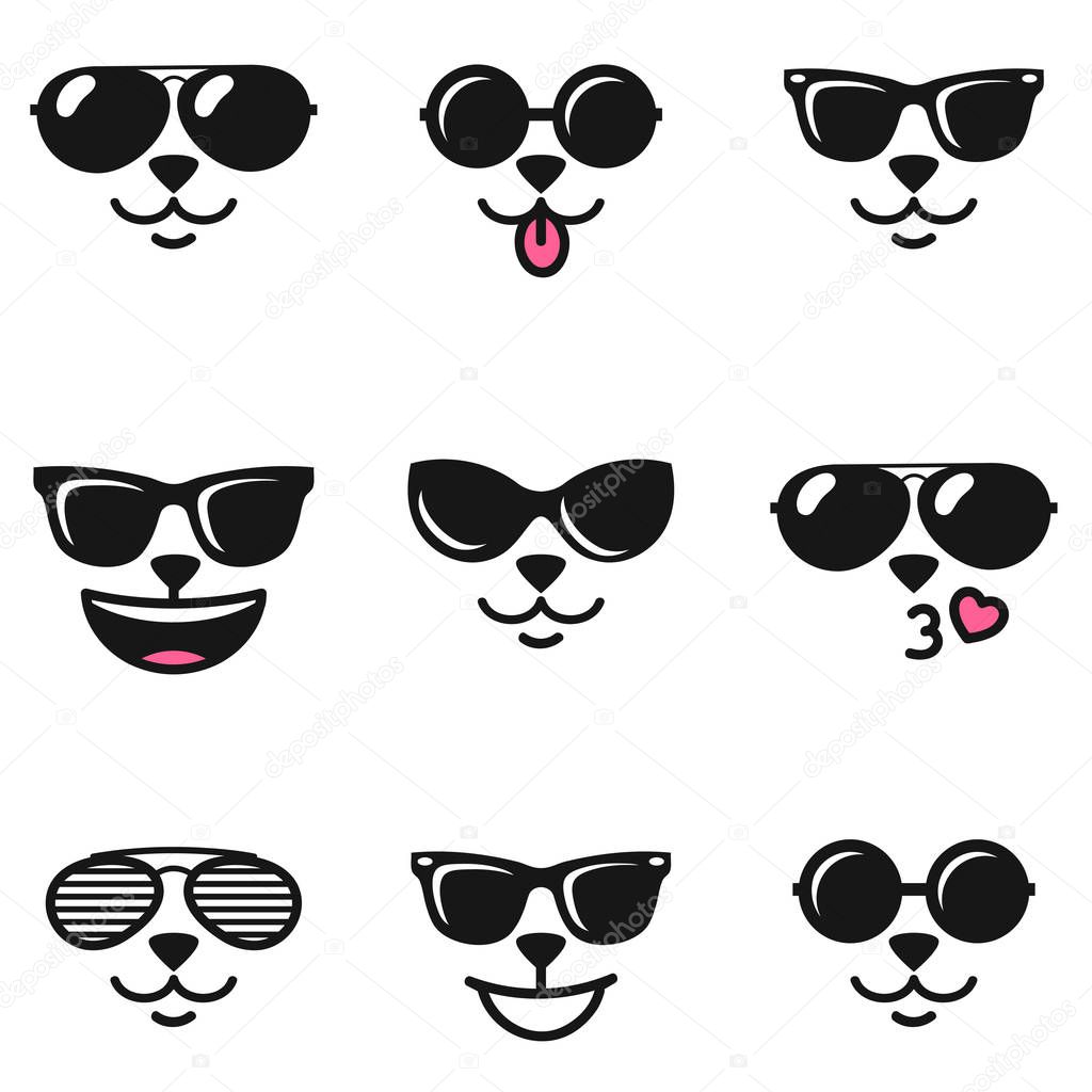 cat faces with different emotions and sunglasses
