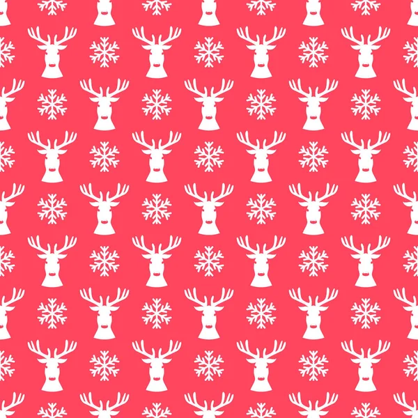 Fond rouge avec cerfs et flocons de neige — Image vectorielle