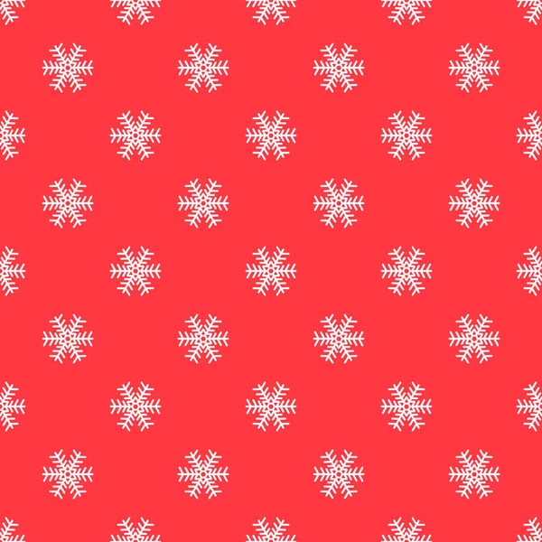 Padrão abstrato sem costura com flocos de neve brancos no fundo vermelho —  Vetores de Stock