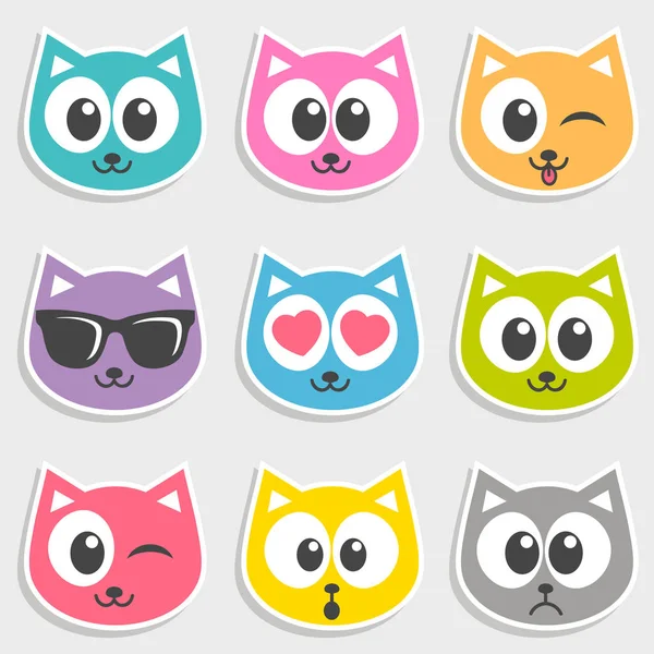 Set of colorful cats with different emotions — Stock Vector