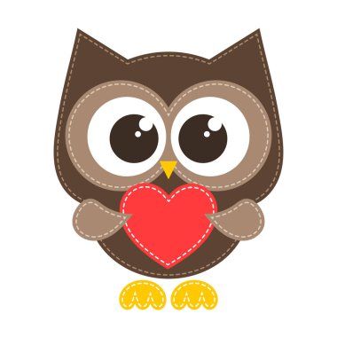 Kırmızı kalp ile kahverengi baykuş