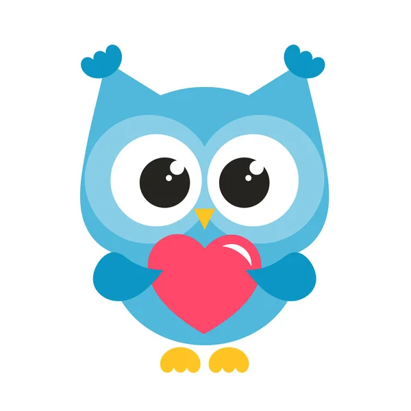 Cute blue owl with heart — Stock Vector