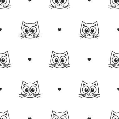 sevimli kediler ve kalpleri ile desen