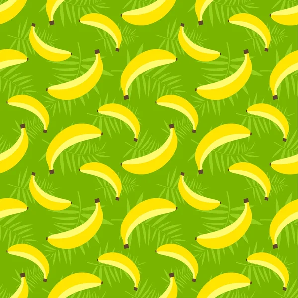 Modèle sans couture avec des bananes sur fond vert — Image vectorielle
