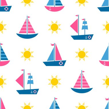 Çizgi film tekneler ve güneş ile Seamless Modeli