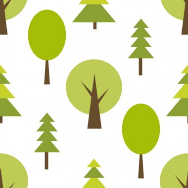 Desen beyaz zemin üzerine yeşil orman ile