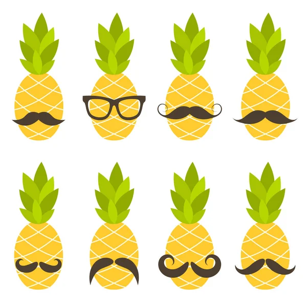 Schattig ananas met zonnebril op wit wordt geïsoleerd — Stockvector