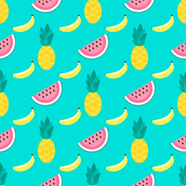 Fond avec pastèques, bananes, ananas — Image vectorielle