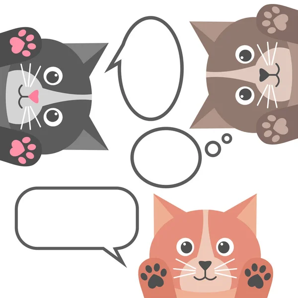 Lindos gatos y burbujas del habla sobre fondo blanco — Vector de stock