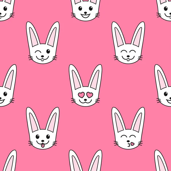 Шаблон с кроликами с различными эмоциями — стоковый вектор