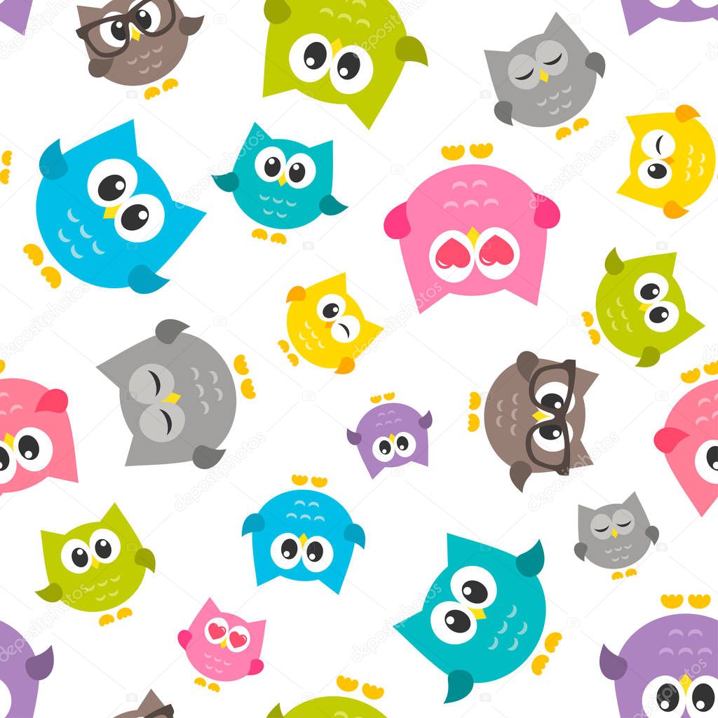 pattern with colorfull owls