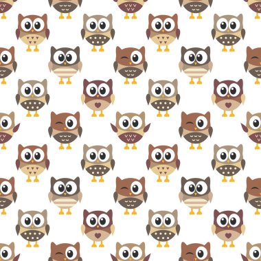 Beyaz arka plan üzerinde sevimli baykuşlar desenle