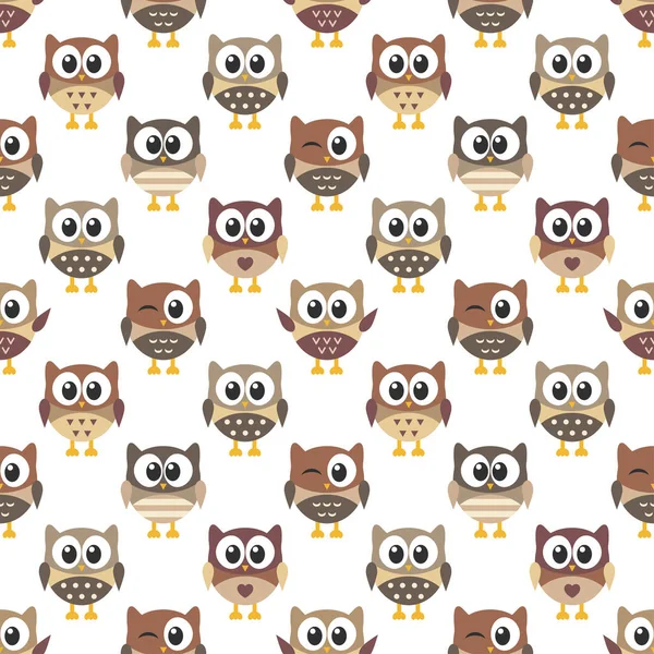 Pattern with cute owls on white background — Stock Vector