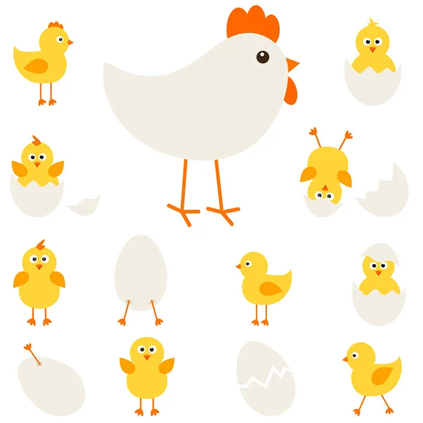 Pollos con gallina — Vector de stock