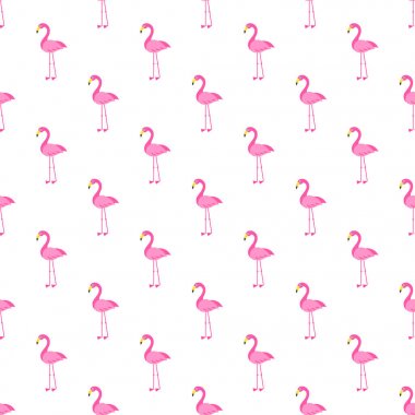 Beyaz arka plan üzerinde Pembe Flamingo kuşu ile desen