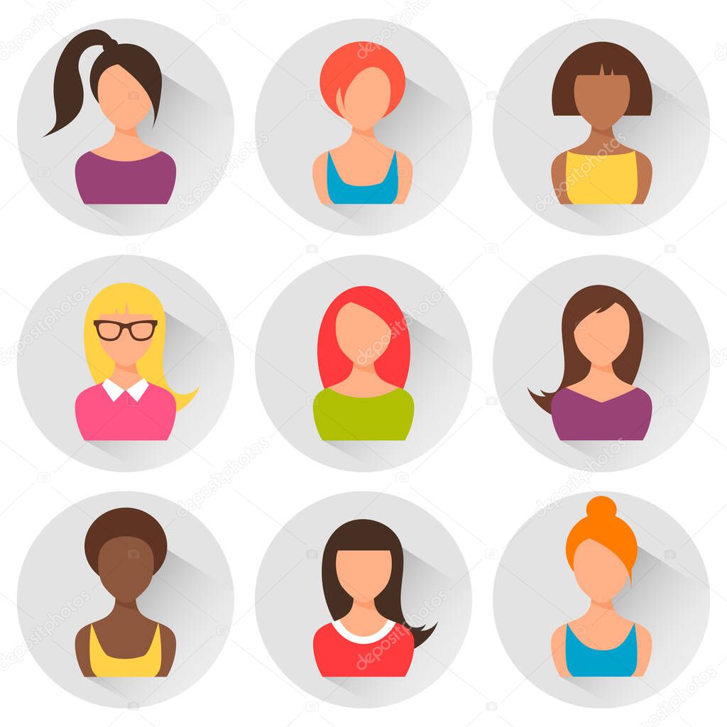 Group of colorful women avatars. Flat style design