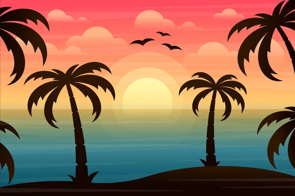 Beautiful landscape with ocean and palm trees Royalty Free Stock Illustrations