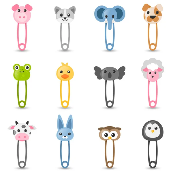 Safety pin collection with colorful animal heads Royalty Free Stock Vectors