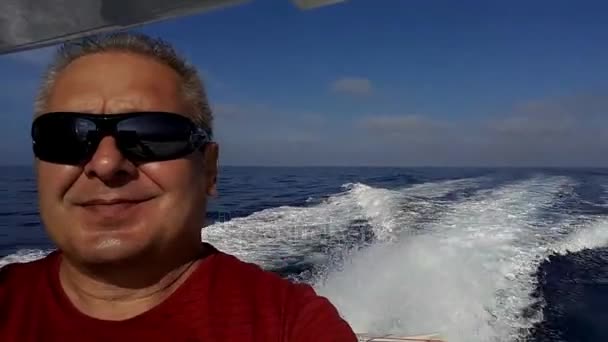 Fast Motorboat Captain Bridge Yacht Wake Sea — Stock Video