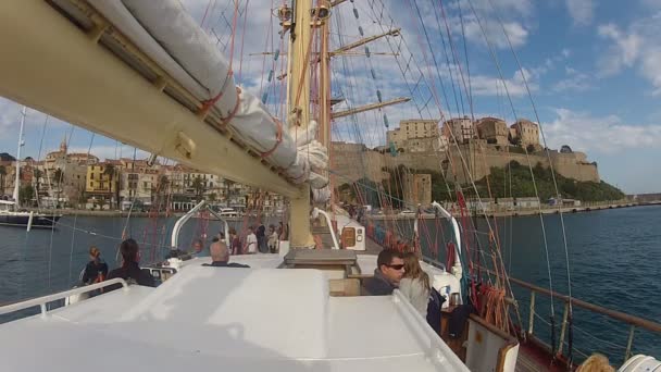 Calvi Corse Polska Nov 2017 Tall Ship Pogoria Seglar Motorn — Stockvideo