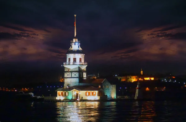 Awesome sky and Maiden`s Tower kiz kulesi in istanbul.