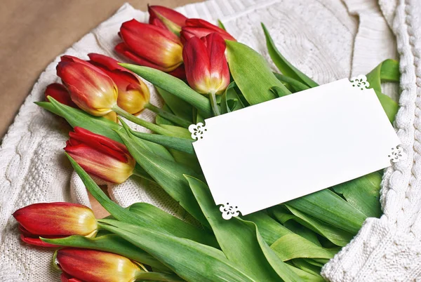 Sweater Lies Kraft Paper Holds Tulips Letter Space Text Royalty Free Stock Photos