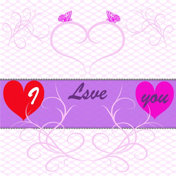明信片与爱的宣言 在一个温柔的粉红色背景的心和蝴蝶 — 图库矢量图片