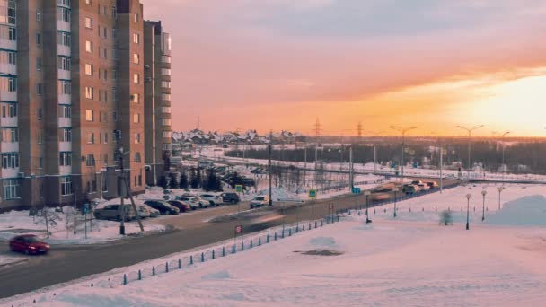 Landschaft Einer Kleinstadt Einer Sibirischen Provinzstadt Einem Frostigen Wintertag — Stockvideo