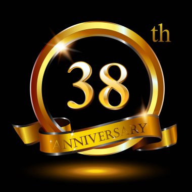 Logo tasarımı ile gölge siyah zemin üzerine beyaz ve altın sayı 38 yıl yıldönümü için.