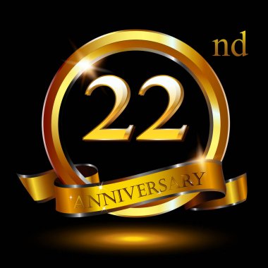 22 yıl yıldönümü ile gölge siyah zemin üzerine beyaz ve altın sayı için logo tasarımı.
