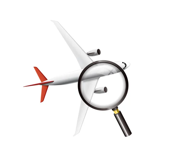 Vliegtuig Vergrootglas Pictogram Vectorillustratie — Stockvector