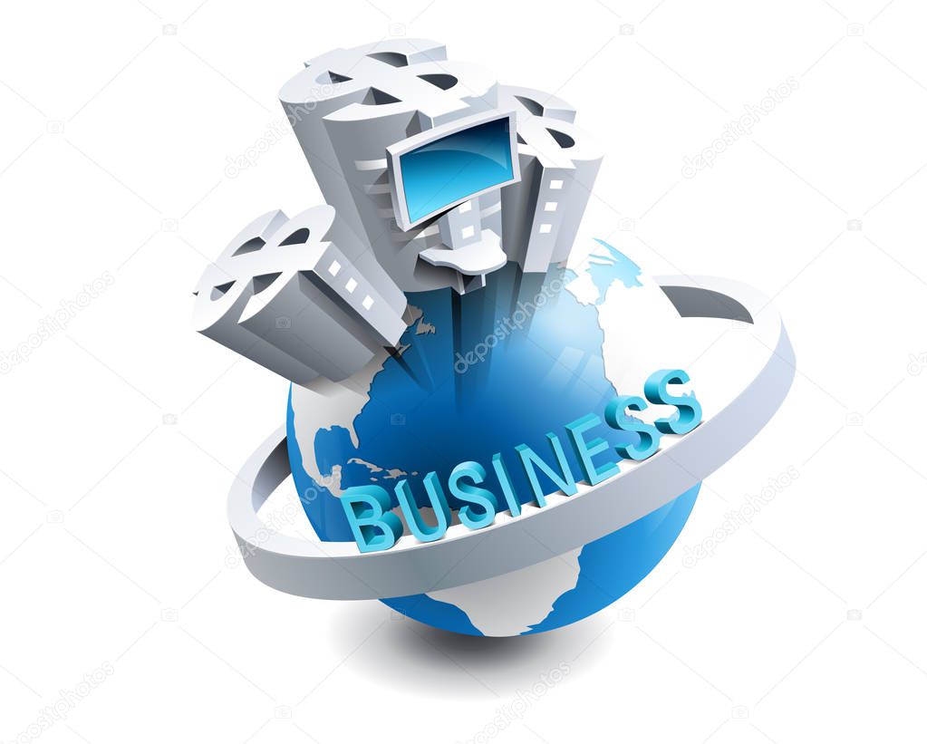  business icon with globe, vector