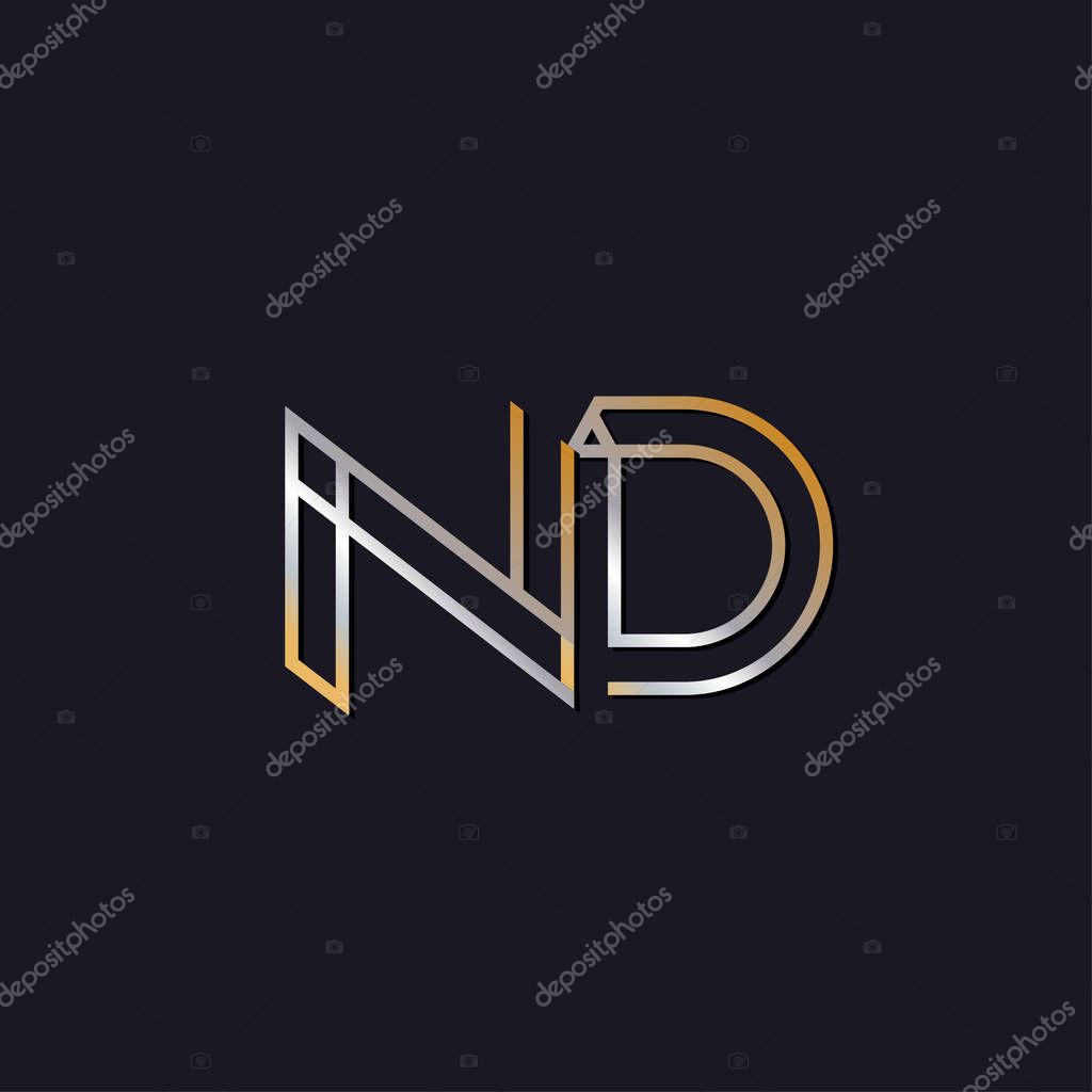 Initial letters  nd   logo  on dark background