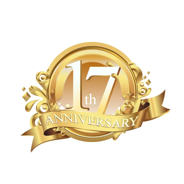 Anillo Fondo Decorativo Oro Aniversario Cinta — Vector de stock