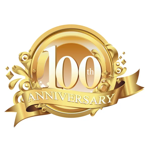 100 Річчя Золотий Декоративний Фон Кільце Стрічка — стоковий вектор