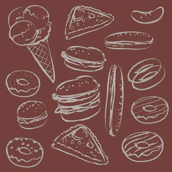 Omslaget Till Menyn Fast Food Hamburgare Donuts Glass — Stock vektor