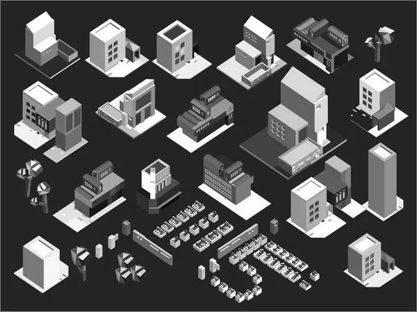 Illustration Vectorielle Des Bâtiments Ville Sur Noir — Image vectorielle