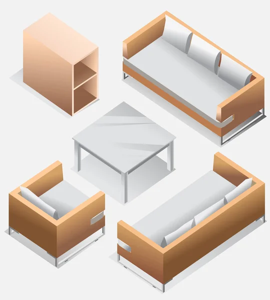 Set Von Möbeln Isometrische Vektorillustration — Stockvektor
