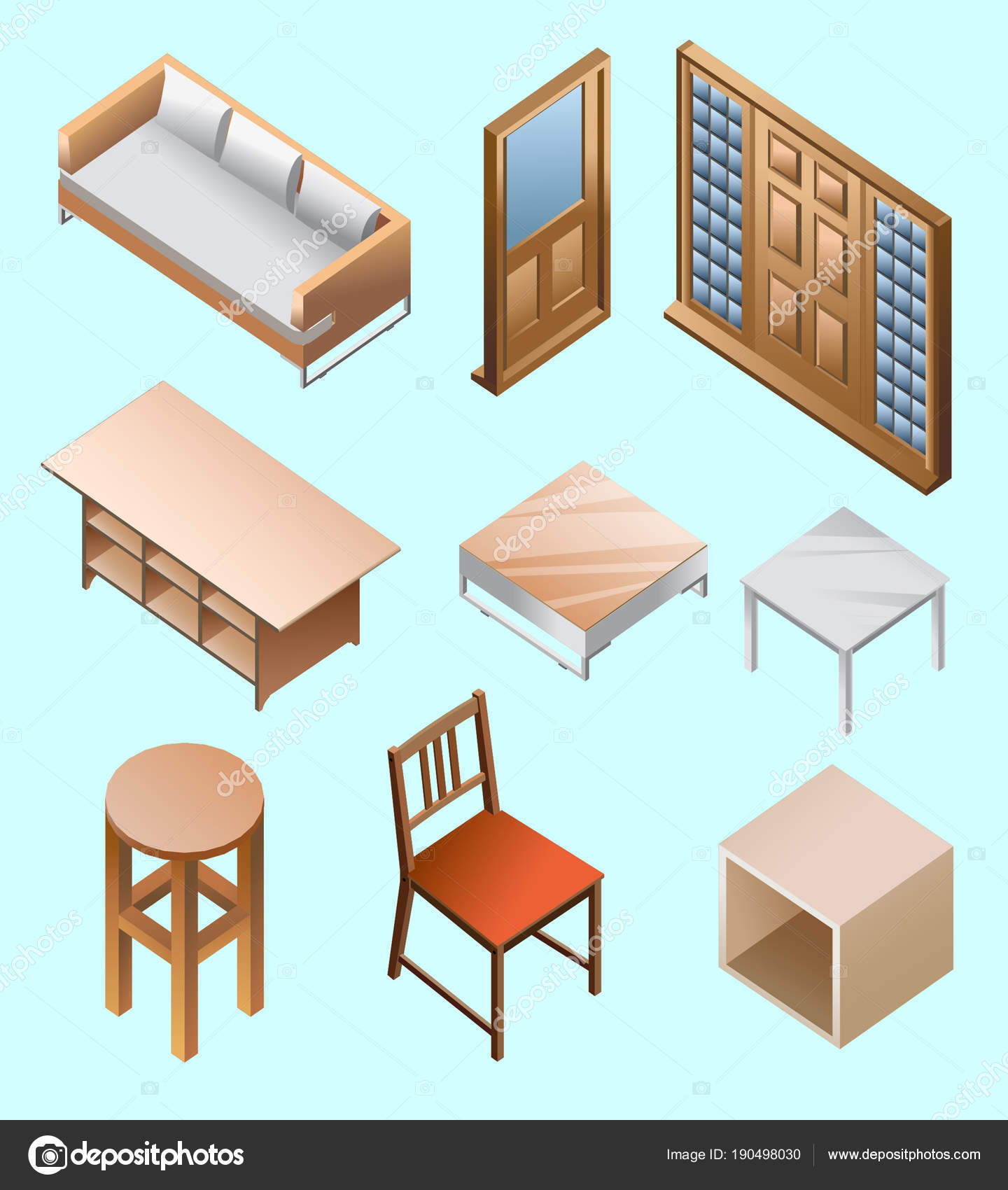 Mobilya Izometrik Vektör Çizim Seti Vektörel çizim