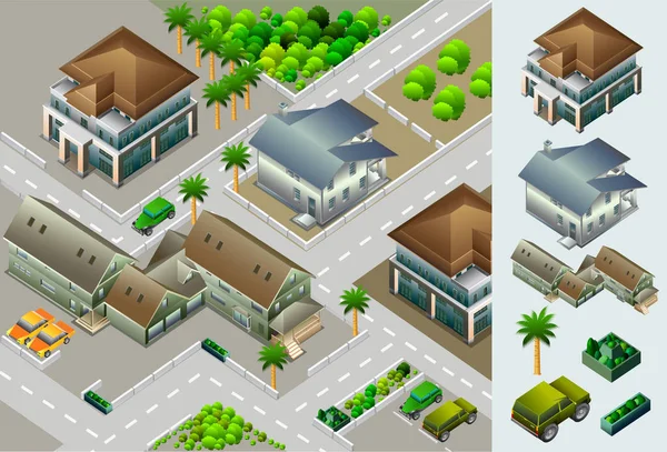 Urbano Mapa Casas Edifícios Vetor Ilustração — Vetor de Stock