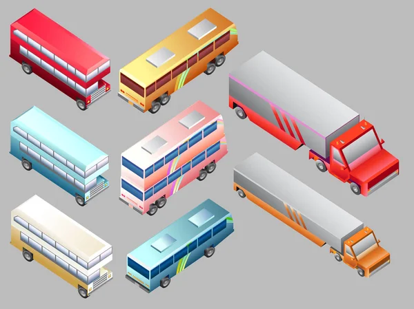 Набор Автобусов Грузовых Автомобилей Транспорт Транспортные Средства Векторная Иллюстрация — стоковый вектор